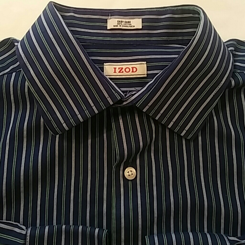 Izod Mens 16- 32/33 Blue Green Button Down NWOT